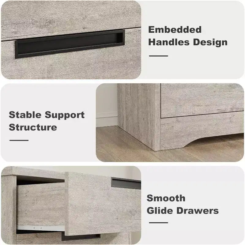 Commode Acekool moderne à 5 tiroirs grise – Poignées encastrées, rangement spacieux pour chambre, chambre de bébé, entrée