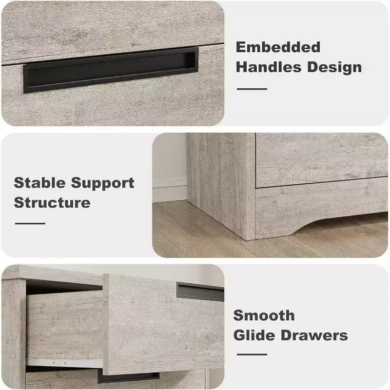 Commode Acekool moderne à 5 tiroirs grise – Poignées encastrées, rangement spacieux pour chambre, chambre de bébé, entrée