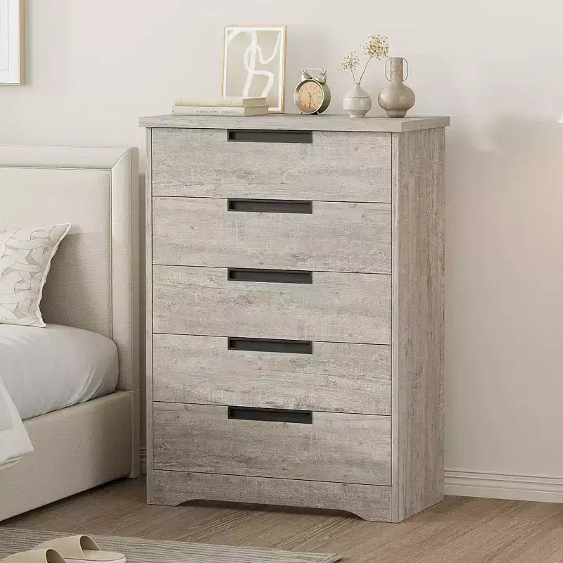 Commode Acekool moderne à 5 tiroirs grise – Poignées encastrées, rangement spacieux pour chambre, chambre de bébé, entrée