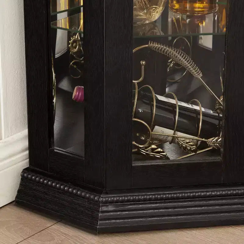 Vitrine d'angle éclairée - Étagère d'exposition en verre avec portes en verre trempé, étagères réglables - Meuble bar idéal pour la décoration intérieure - NOIR