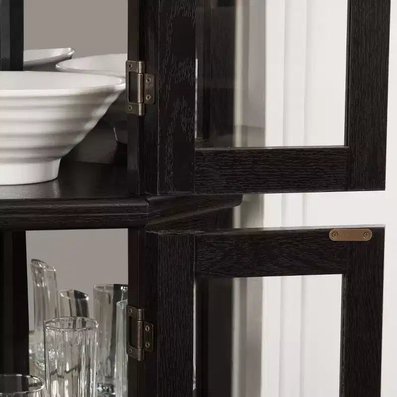 Vitrine d'angle éclairée - Étagère d'exposition en verre avec portes en verre trempé, étagères réglables - Meuble bar idéal pour la décoration intérieure - NOIR