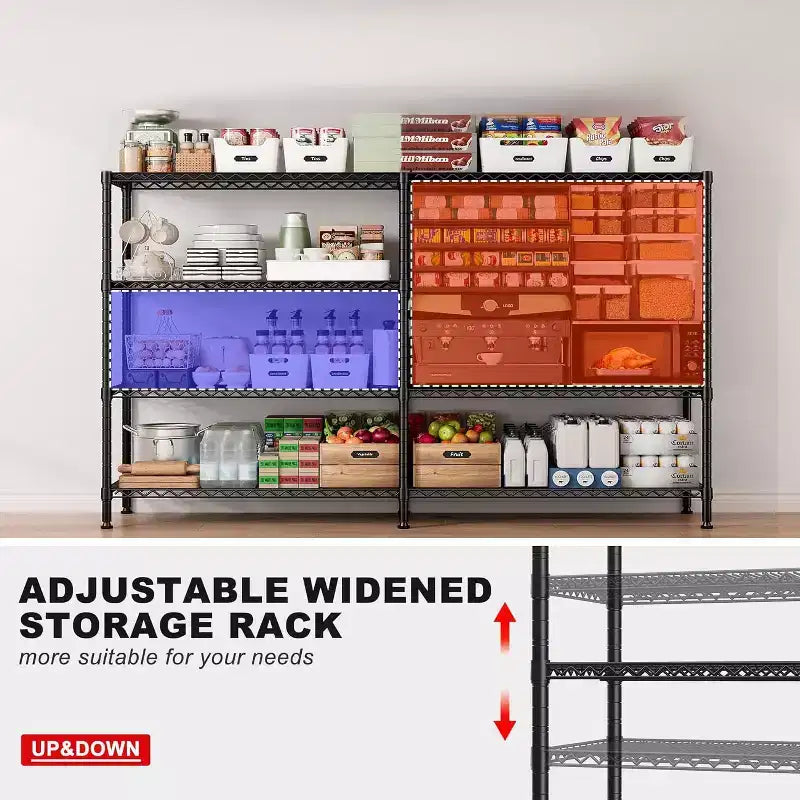 Étagère de rangement métallique robuste à 4 niveaux HOMDOX, 72W x 18D x 60H, étagères métalliques réglables en fil pour le rangement, unités d'étagères de rangement autoportantes de 1600 lb