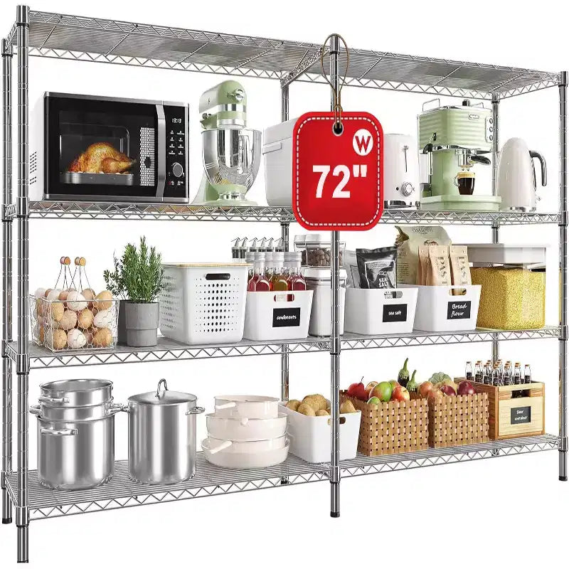 Étagère de rangement métallique robuste à 4 niveaux HOMDOX, 72W x 18D x 60H, étagères métalliques réglables en fil pour le rangement, unités d'étagères de rangement autoportantes de 1600 lb