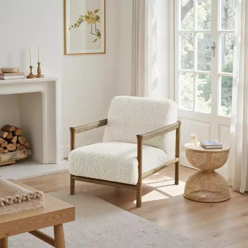 Fauteuil d'appoint en bois et tissu Art Leon