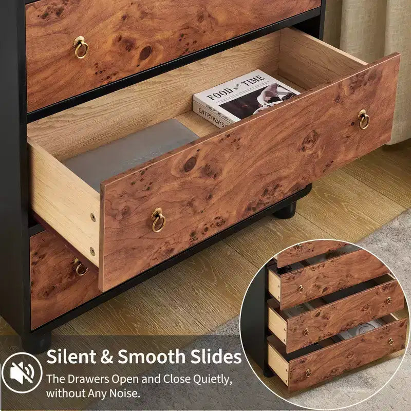 Commode à 5 tiroirs pour chambre à coucher, organisateur de rangement avec double poignée rustique, commode en bois meuble TV, commode pour placard, salon, couloir