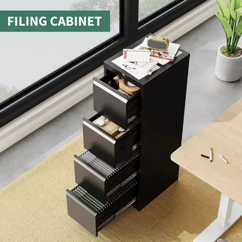 Acekool Classeur vertical à 4 tiroirs avec serrure, armoire de classement en métal pour bureau à domicile, dossiers suspendus A4/Lettre/Légal