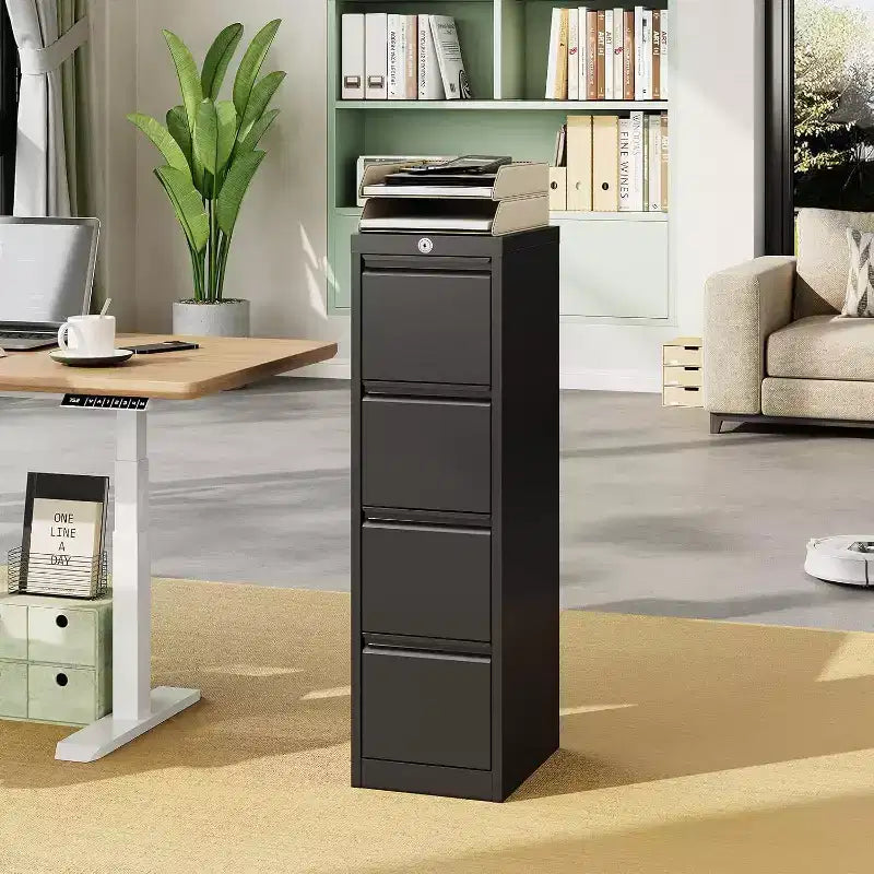 Acekool Classeur vertical à 4 tiroirs avec serrure, armoire de classement en métal pour bureau à domicile, dossiers suspendus A4/Lettre/Légal