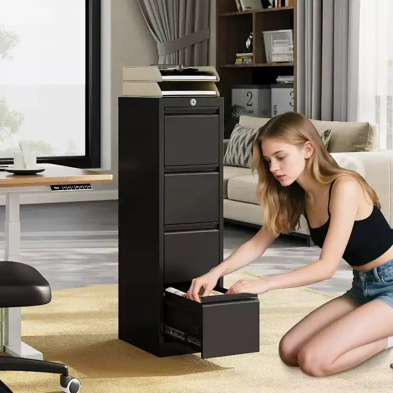 Acekool Classeur vertical à 4 tiroirs avec serrure, armoire de classement en métal pour bureau à domicile, dossiers suspendus A4/Lettre/Légal