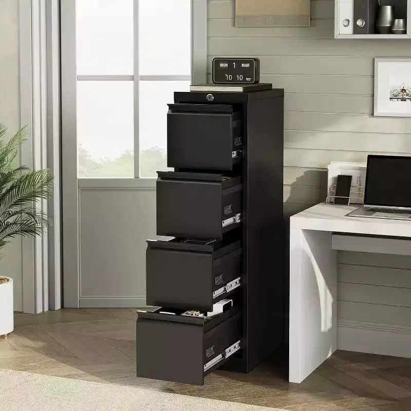 Acekool Classeur vertical à 4 tiroirs avec serrure, armoire de classement en métal pour bureau à domicile, dossiers suspendus A4/Lettre/Légal