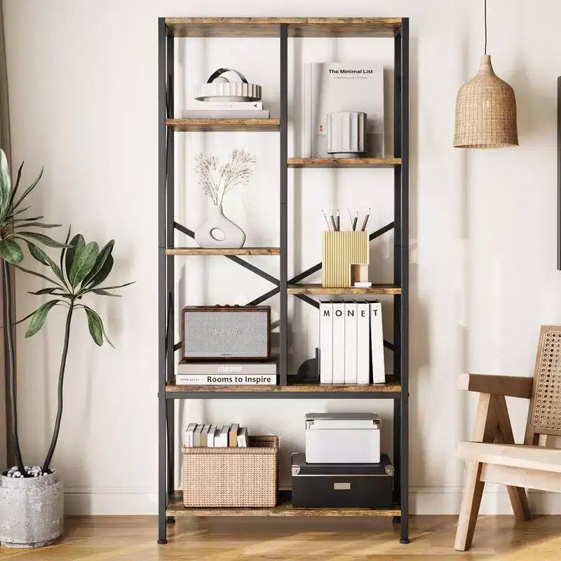 Étagère industrielle Coolmee, bibliothèque vintage à niveaux avec cadre métallique, étagères ouvertes pour chambre, salon