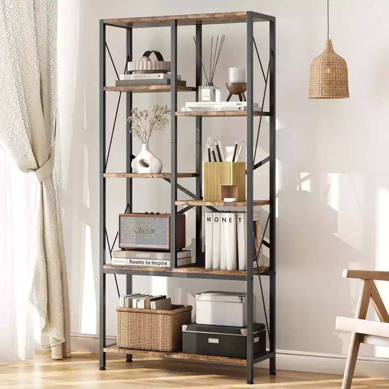 Étagère industrielle Coolmee, bibliothèque vintage à niveaux avec cadre métallique, étagères ouvertes pour chambre, salon