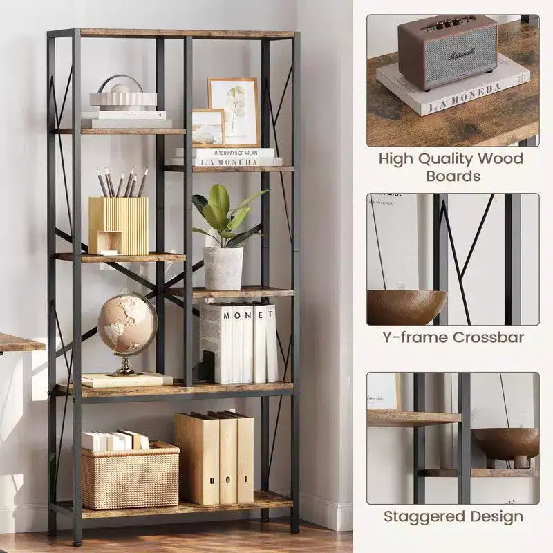 Étagère industrielle Coolmee, bibliothèque vintage à niveaux avec cadre métallique, étagères ouvertes pour chambre, salon