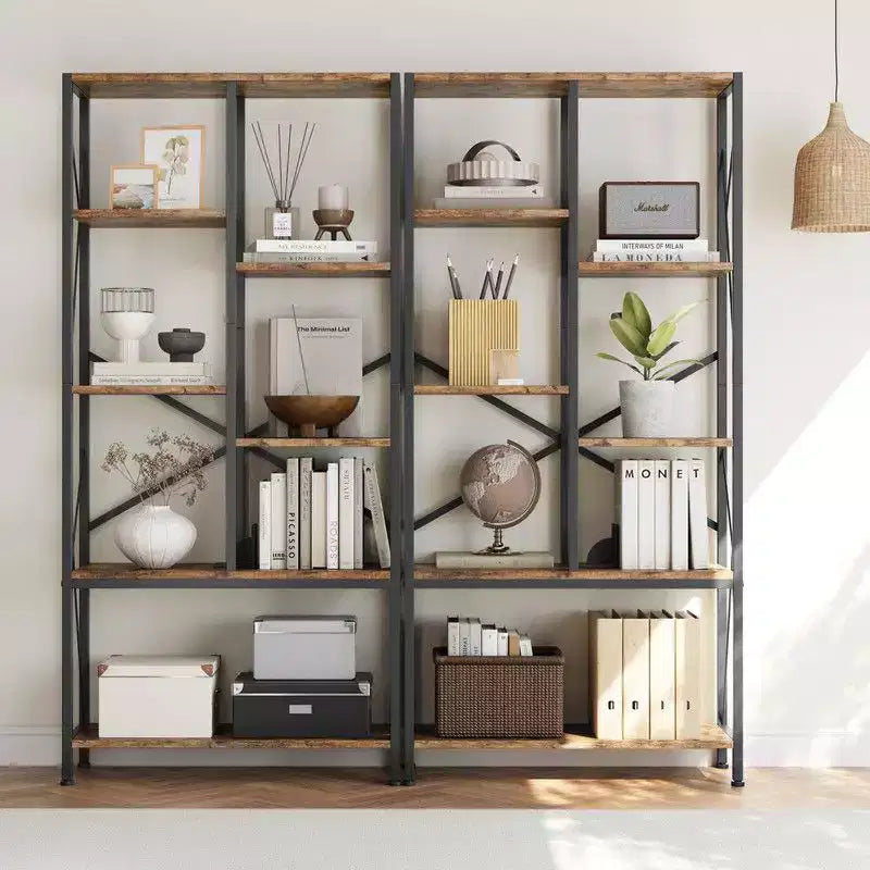 Étagère industrielle Coolmee, bibliothèque vintage à niveaux avec cadre métallique, étagères ouvertes pour chambre, salon