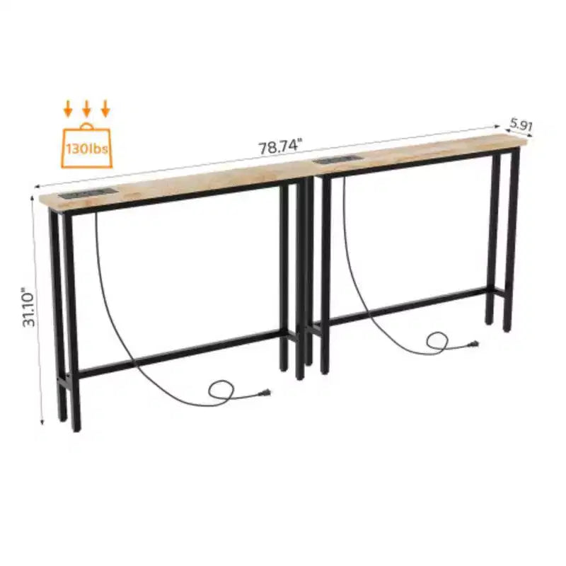 Table d'entrée de 200 * 15 * 79 cm avec prise de courant, ensemble 2 pièces triamine + fer