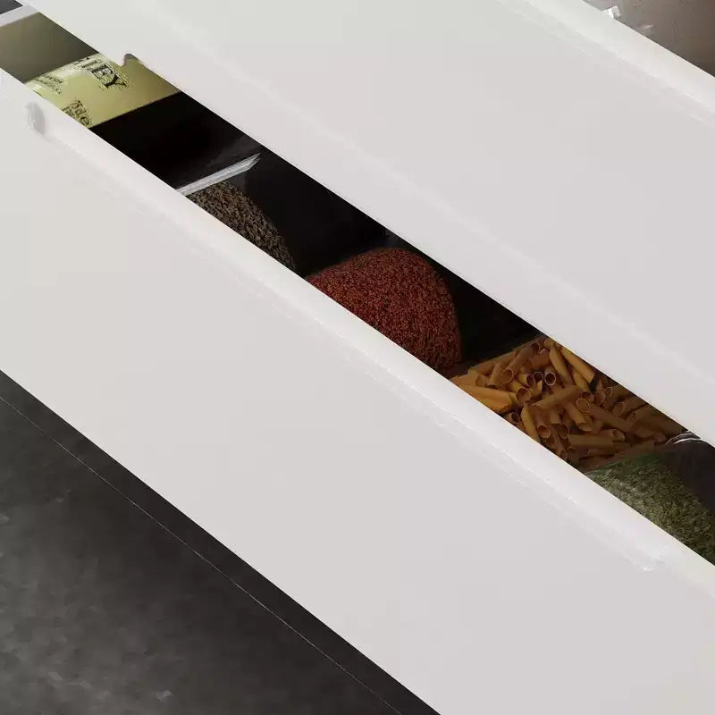 Desserte îlot de cuisine multifonctionnelle Famapy avec finition brillante : tiroirs spacieux, éclairage LED intégré, rangement organisé. Optimisez l'espace.
