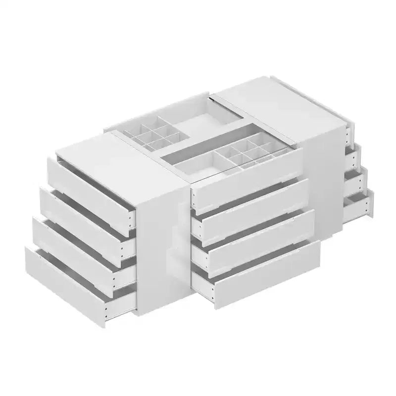 Desserte îlot de cuisine multifonctionnelle Famapy avec finition brillante : tiroirs spacieux, éclairage LED intégré, rangement organisé. Optimisez l'espace.
