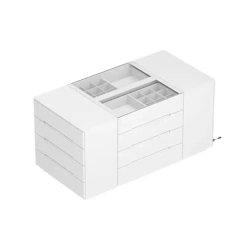 Desserte îlot de cuisine multifonctionnelle Famapy avec finition brillante : tiroirs spacieux, éclairage LED intégré, rangement organisé. Optimisez l'espace.