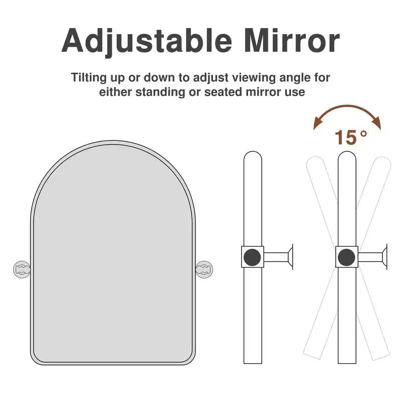 PexFix 36 x 24 Miroir mural pivotant en fer arche noir, inclinable, encadrement métallique réglable pour chambre à coucher et salon