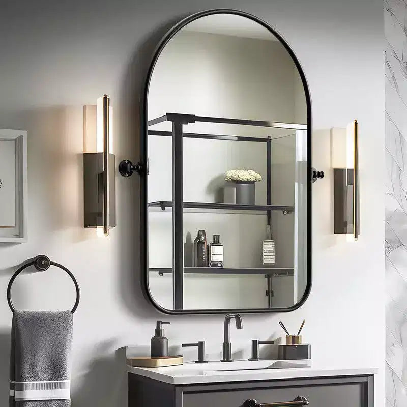 PexFix 36 x 24 Miroir mural pivotant en fer arche noir, inclinable, encadrement métallique réglable pour chambre à coucher et salon