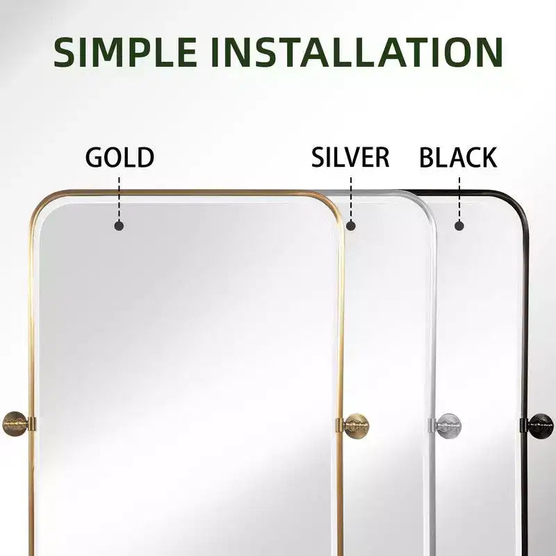PexFix 36 x 24 Iron Rectangle Gold Pivot Wall Mirror Tilting Bathroom Vanity Mirror Metal Framed Adjustable Two-way mirror for Bedroom Living Room