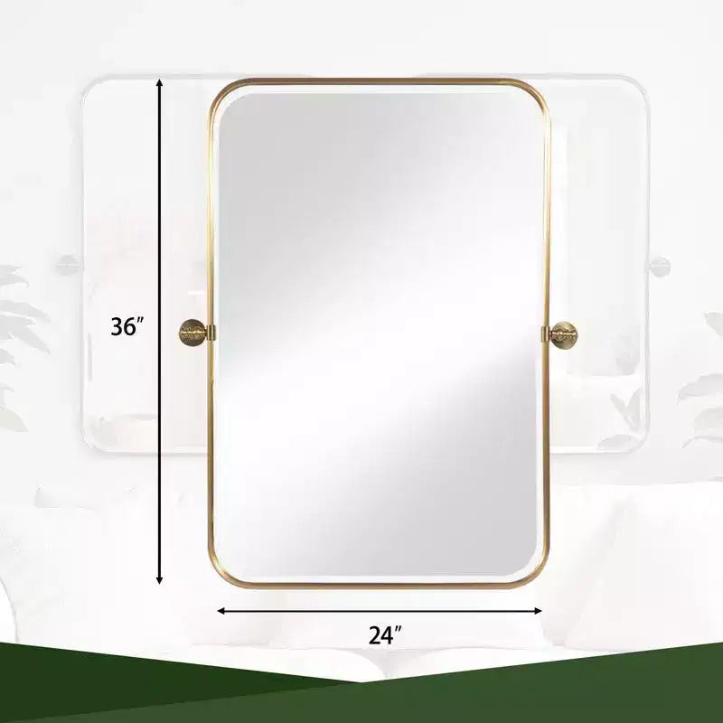 PexFix 36 x 24 Miroir mural pivotant rectangulaire en fer doré, miroir de courtoisie inclinable pour salle de bain, miroir bidirectionnel réglable à cadre métallique pour chambre et salon