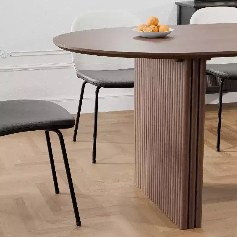 Table de salle à manger ovale de 170 cm avec piédestal cannelé, 6 places