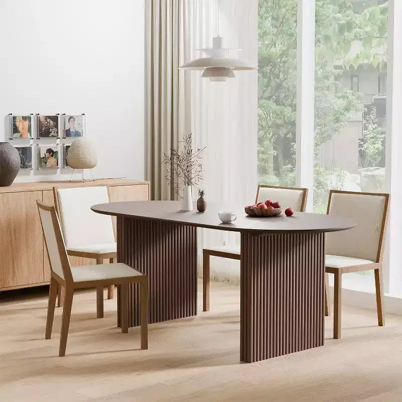 Table de salle à manger ovale de 170 cm avec piédestal cannelé, 6 places