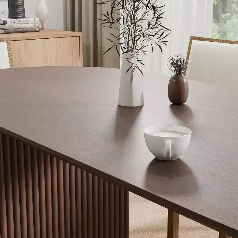 Table de salle à manger ovale de 170 cm avec piédestal cannelé, 6 places