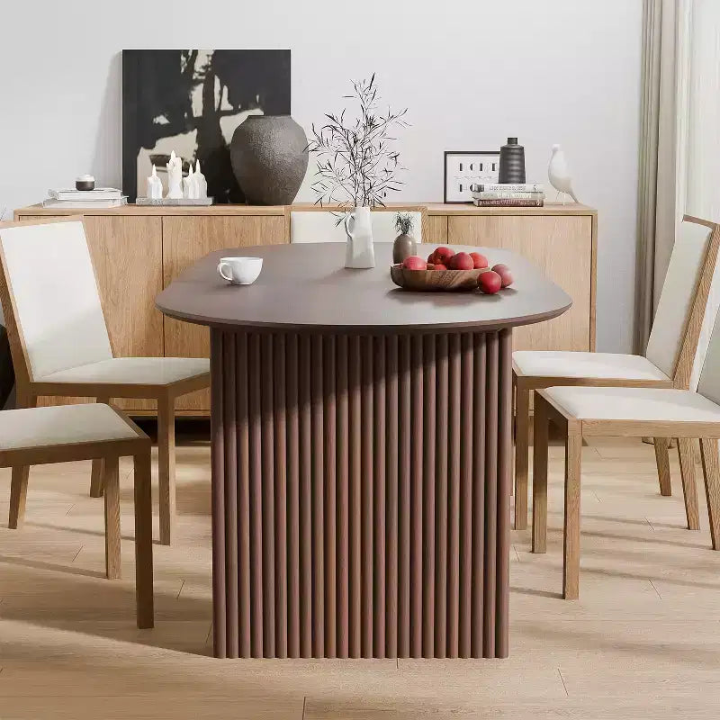 Table de salle à manger ovale de 170 cm avec piédestal cannelé, 6 places