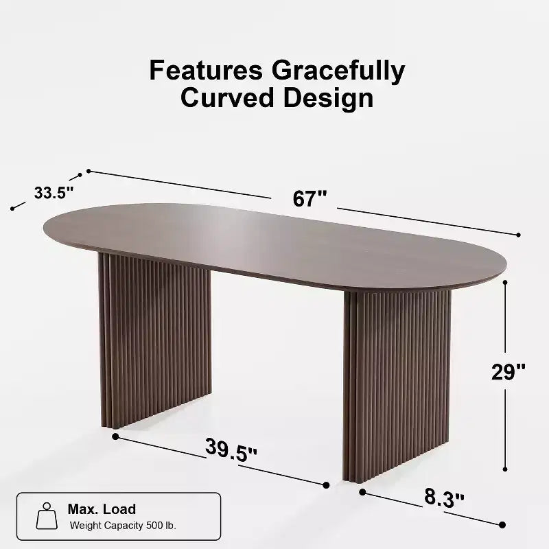 Table de salle à manger ovale de 170 cm avec piédestal cannelé, 6 places