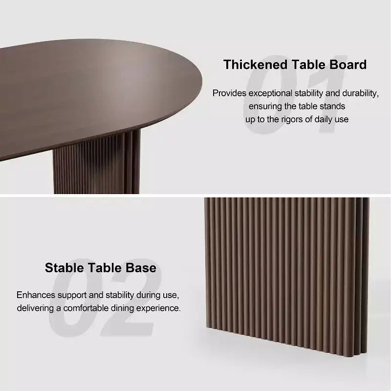 Table de salle à manger ovale de 170 cm avec piédestal cannelé, 6 places