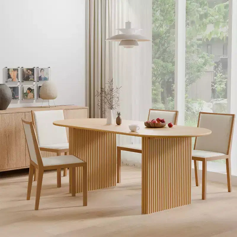 Table de salle à manger ovale de 170 cm avec piédestal cannelé, 6 places