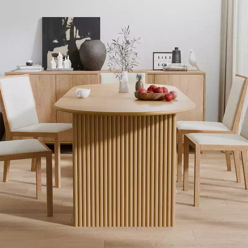 Table de salle à manger ovale de 170 cm avec piédestal cannelé, 6 places