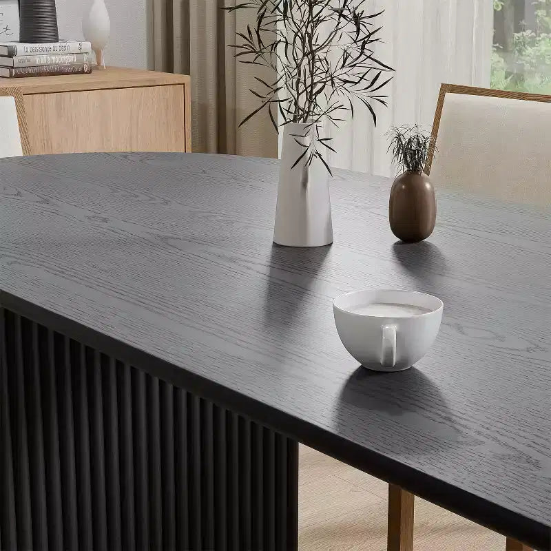 Table de salle à manger ovale de 170 cm avec piédestal cannelé, 6 places