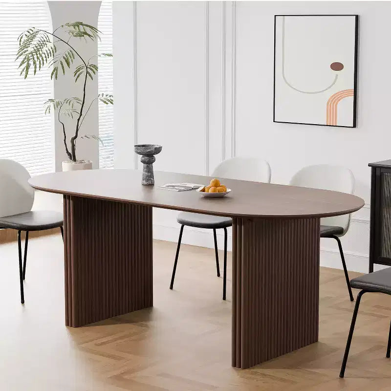 Table de salle à manger ovale de 170 cm avec piédestal cannelé, 6 places