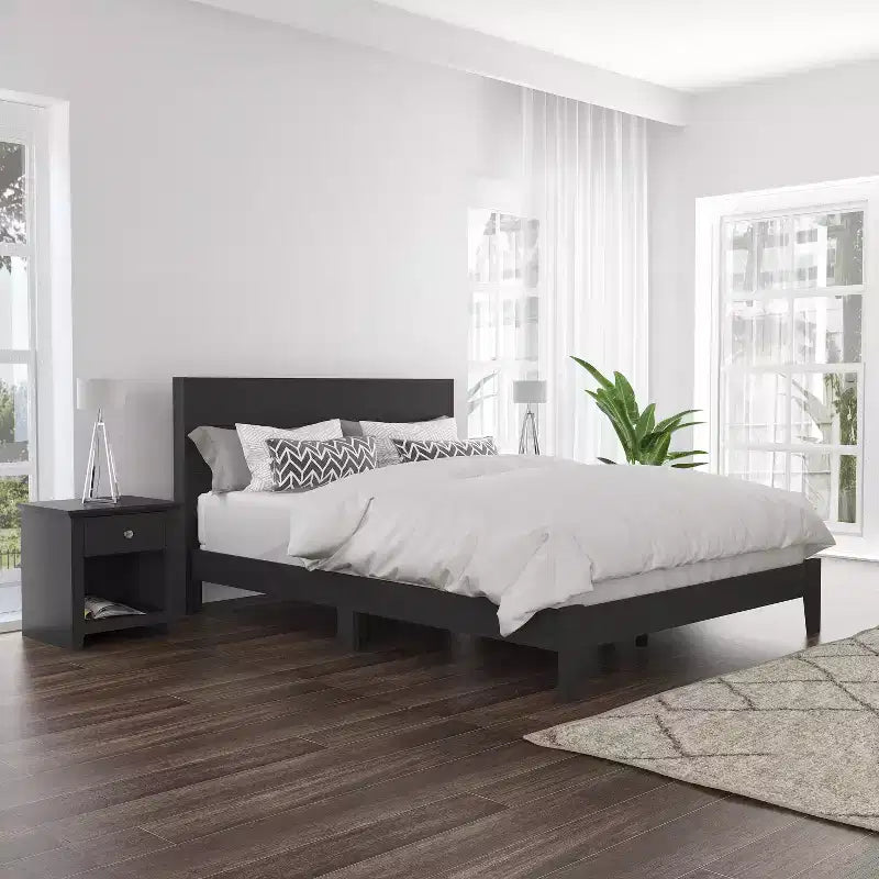 Lit plateforme Galano Payne Queen avec tête de lit Noir