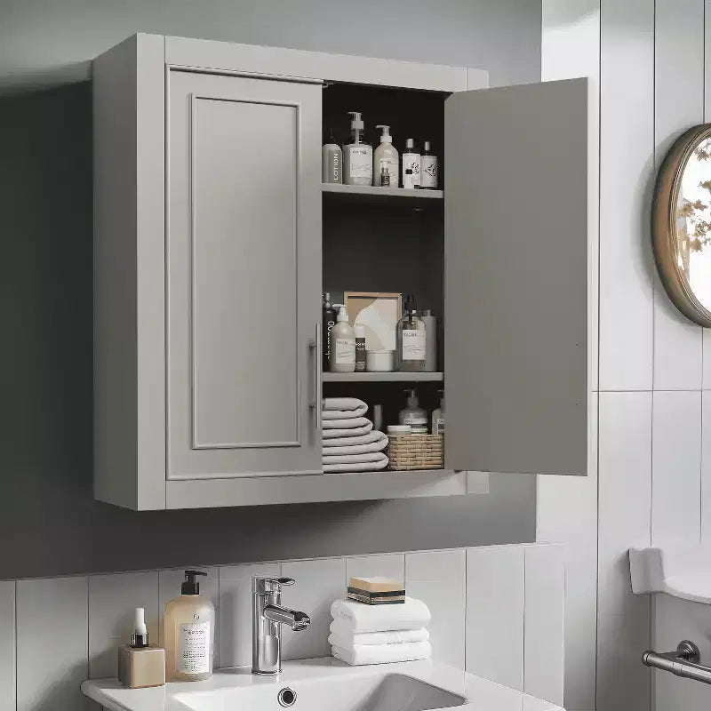 MAYEERTY Armoire de Rangement de Salle de Bain en Bois, Meuble Mural pour la Maison, Petits Espaces, Gris, 66 x 56 x 20 cm