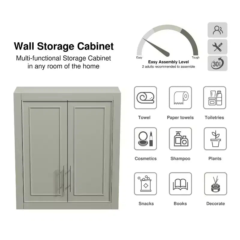 MAYEERTY Armoire de Rangement de Salle de Bain en Bois, Meuble Mural pour la Maison, Petits Espaces, Gris, 66 x 56 x 20 cm