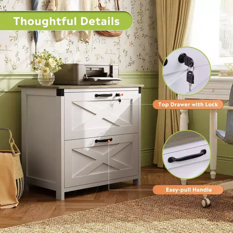 GALAXHERO Classeur latéral à 2 tiroirs avec serrure, support d'imprimante en bois pour bureau à domicile, convient aux formats Lettre/Légal/A4
