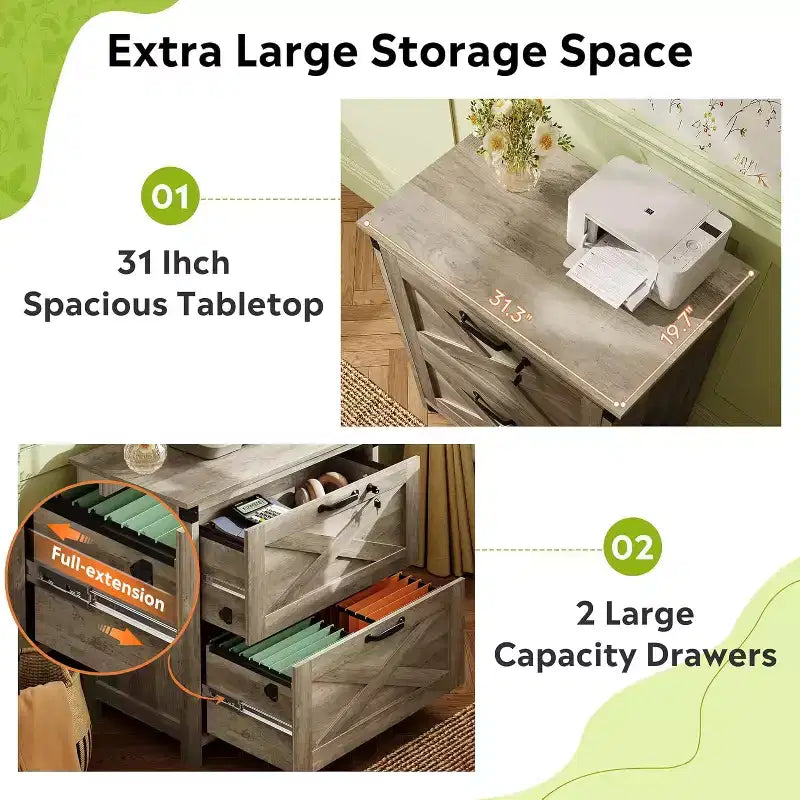 GALAXHERO Classeur latéral à 2 tiroirs avec serrure, support d'imprimante en bois pour bureau à domicile, convient aux formats Lettre/Légal/A4