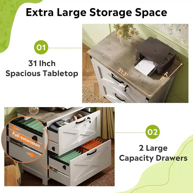 GALAXHERO Classeur latéral à 2 tiroirs avec serrure, support d'imprimante en bois pour bureau à domicile, convient aux formats Lettre/Légal/A4