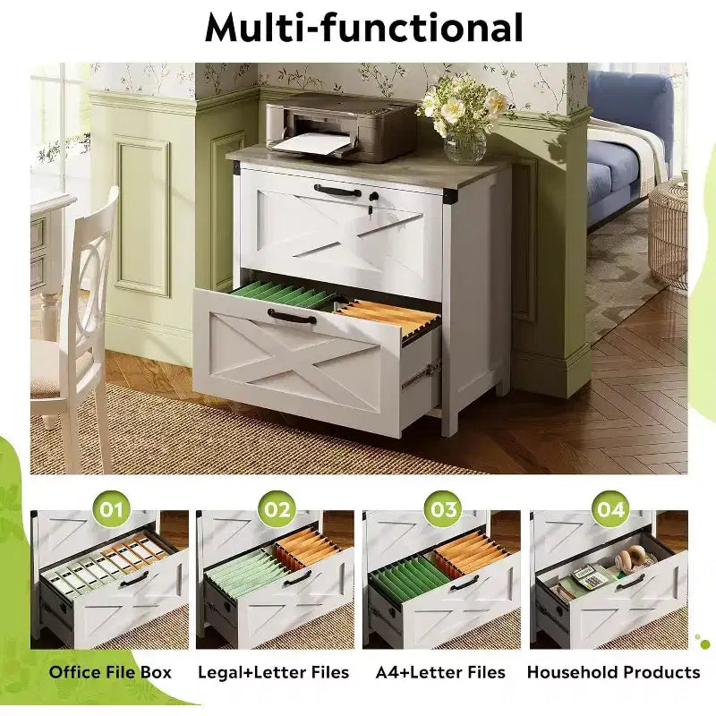 GALAXHERO Classeur latéral à 2 tiroirs avec serrure, support d'imprimante en bois pour bureau à domicile, convient aux formats Lettre/Légal/A4