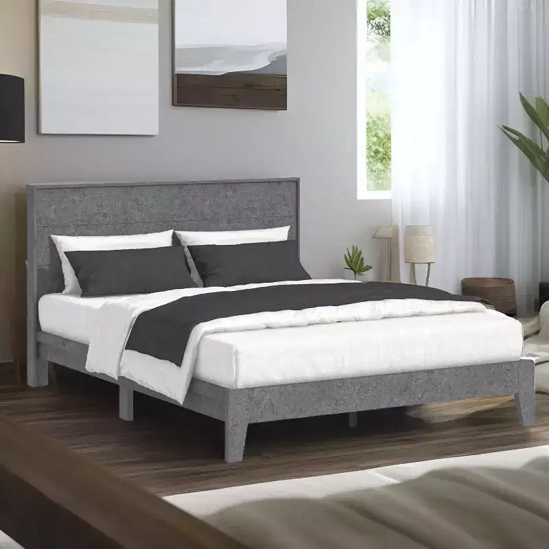 Lit de luxe Galano Queen Payne avec tête de lit – Gris froid béton