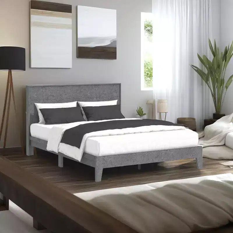Lit de luxe Galano Queen Payne avec tête de lit – Gris froid béton
