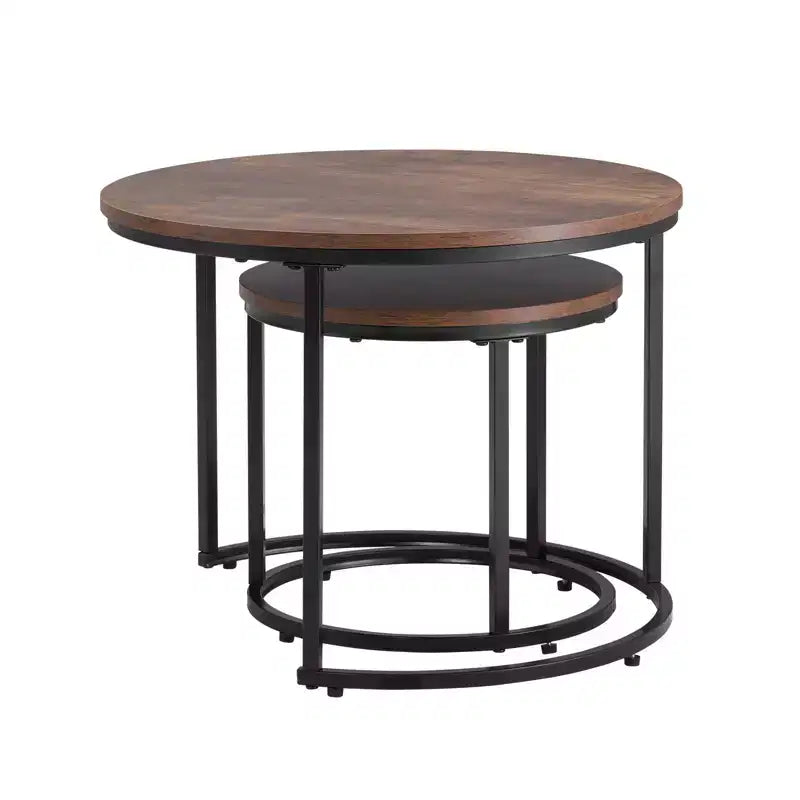 VEVOR Nesting Coffee Table Set of 2, 23.6 in Round Coffee Table, Nesting Tables for Small Place, End Side Tables Night Stand, Vintage Brown & Black