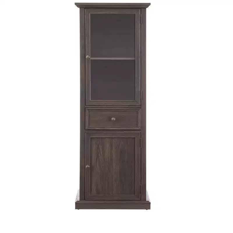Armoire de rangement haute moderne avec portes et étagères en verre - Buffet autoportant polyvalent avec tiroir pour salon, cuisine, salle à manger et bureau