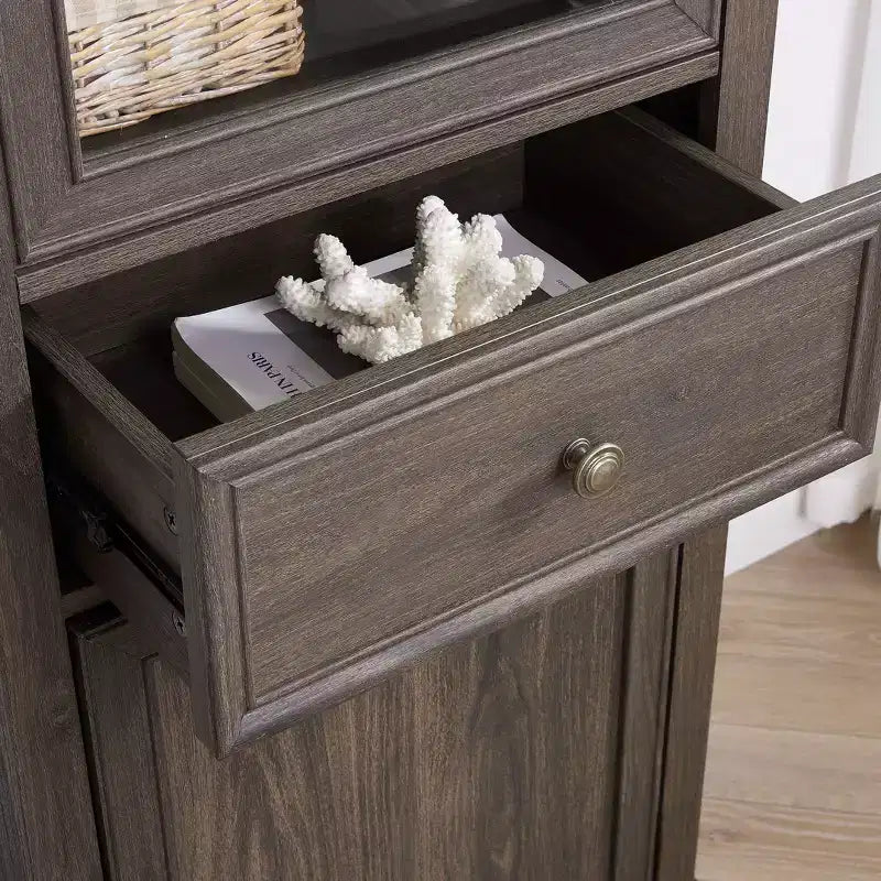 Armoire de rangement haute moderne avec portes et étagères en verre - Buffet autoportant polyvalent avec tiroir pour salon, cuisine, salle à manger et bureau