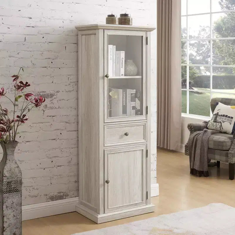 Armoire de rangement haute moderne avec portes et étagères en verre - Buffet autoportant polyvalent avec tiroir pour salon, cuisine, salle à manger et bureau