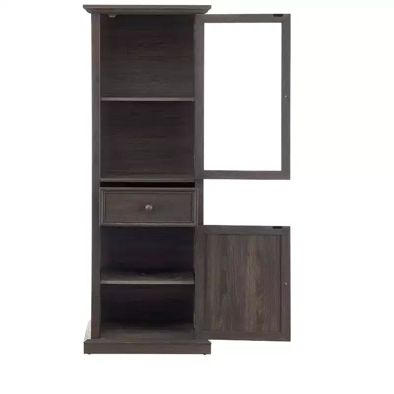 Armoire de rangement haute moderne avec portes et étagères en verre - Buffet autoportant polyvalent avec tiroir pour salon, cuisine, salle à manger et bureau