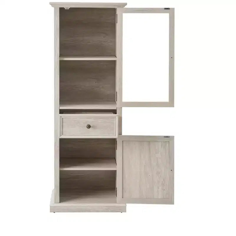 Armoire de rangement haute moderne avec portes et étagères en verre - Buffet autoportant polyvalent avec tiroir pour salon, cuisine, salle à manger et bureau